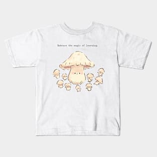 Mushroom Teacher (different quotes and backgrounds available) Kids T-Shirt